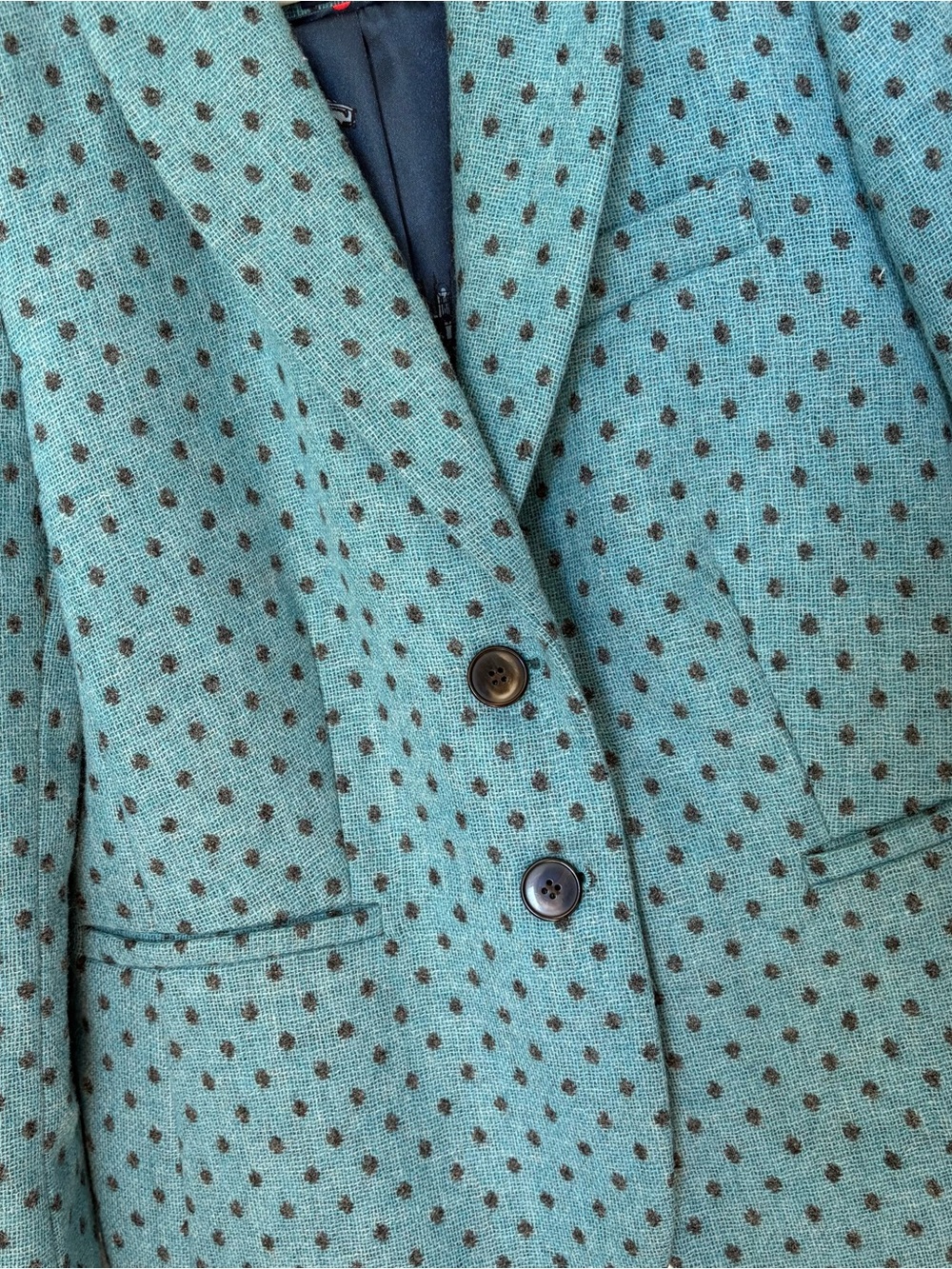 Boden Teal Wool Blazer with Navy Dot Print Size 8 - Picture 2 of 7